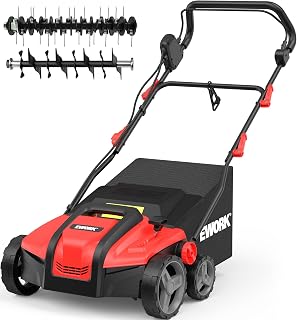 EWORK Electric Dethatcher and Scarifier 17-Inch 15-Amp with Collection Bag | 2-in-1 Power Corded Lawn Dethatcher, Tool-Less Blade Replacement, 5-Position Depth Adjustment Thatcher for Lawn