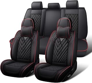 Car Seat Covers Full Set for Toyota RAV4 2000-2026, Waterproof Nappa Leather Car Seat Cover, Full Coverage Car Seat Covers Sets(5 Seats with Headrests/Black Red)