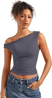 SUUKSESS Women Off Shoulder Tops Fitted Sleeveless Shirt Going Out Crop Top