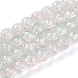 100 Strands Clear Iridescent Cracked Glass Round Beads for Jewelry Making Earrings Necklace Bracelet Cords Craft Supplies, 7~7.5x8.2mm, Blue