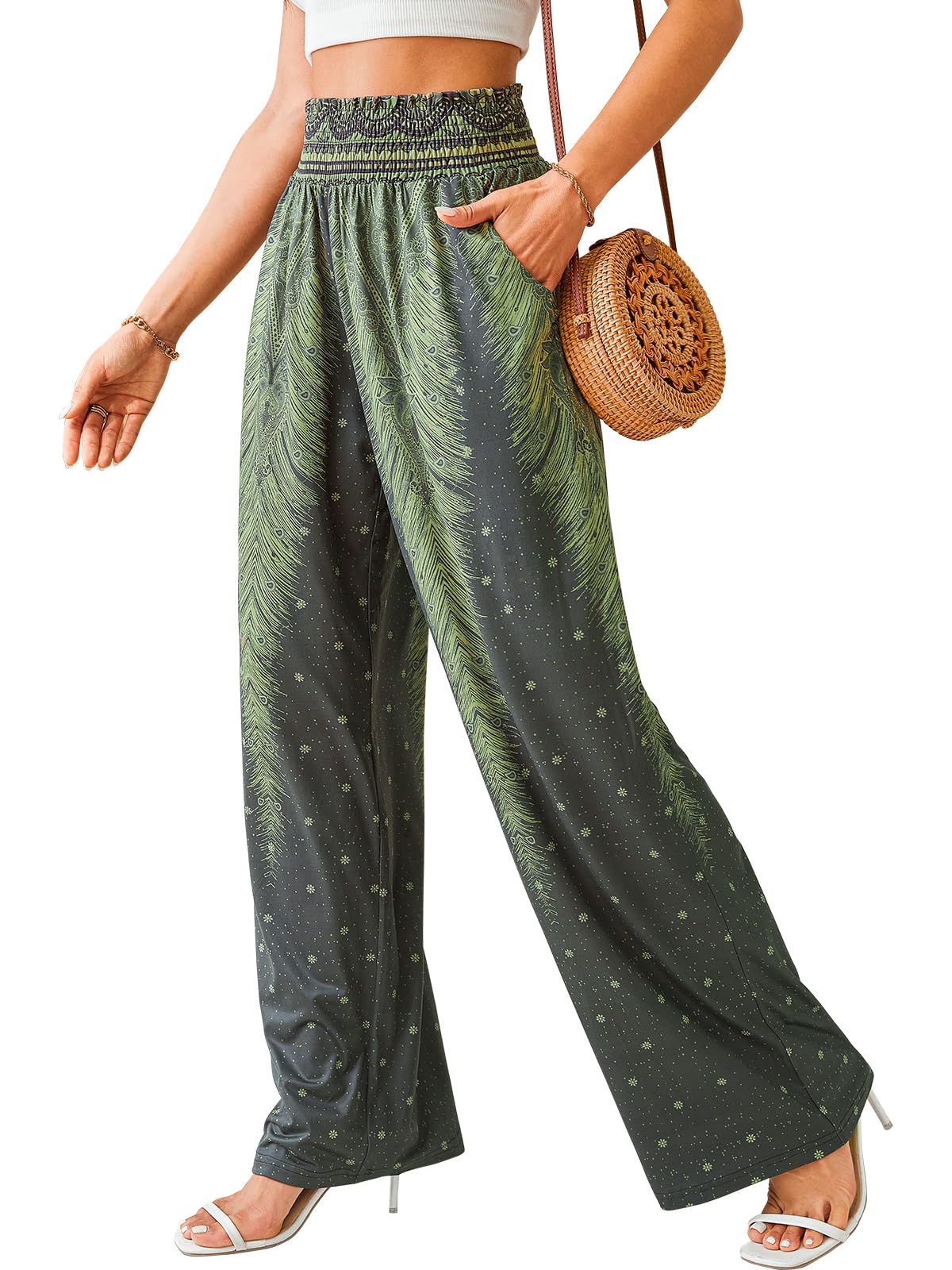 QIANXIZHAN Women Boho Pants, Wide Leg High Waist Harem Hippie Yoga Clothes