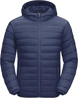 MAGCOMSEN Men's Lightweight Puffer Jacket Hooded Warm Winter Coat Quilted Lined Water-Resistant Full Zip Bubble Jackets