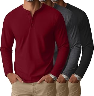 August Alley 3 Pack Men's Big and Tall Long Sleeve Henley Shirts