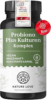 NATURE LOVE® Probiona Plus – 120 billion CFU per daily dose (high dose) – 20 bacterial strains + organic inulin – gastric juice resistant capsules – vegan