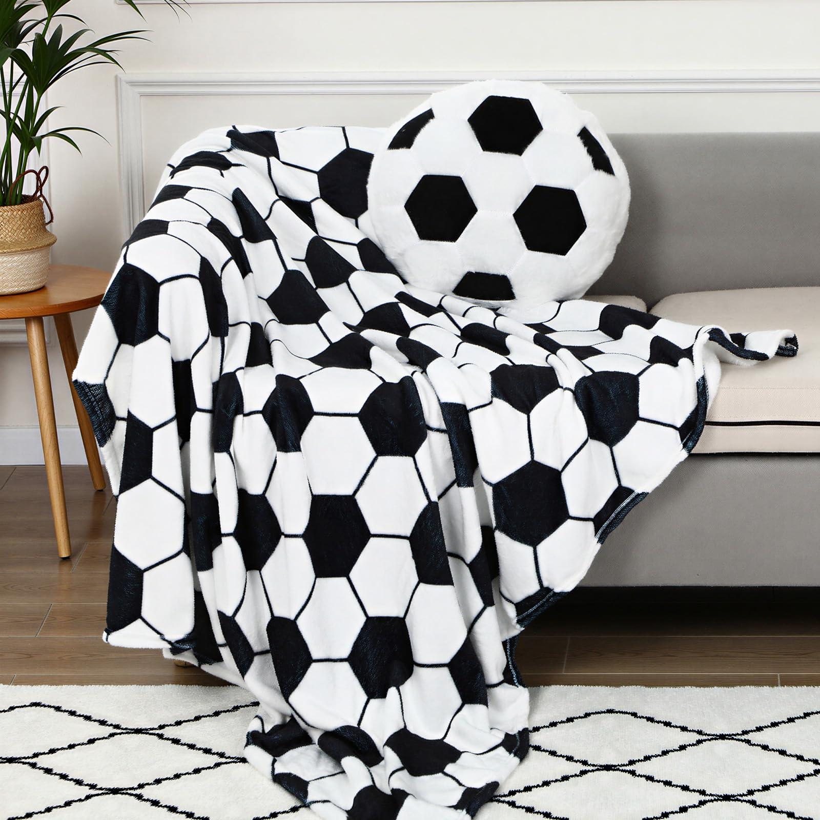 Smoothnovelty 2 Pcs Soccer Throw Blanket and Pillow Set Blanket Pillow | 40" x 5