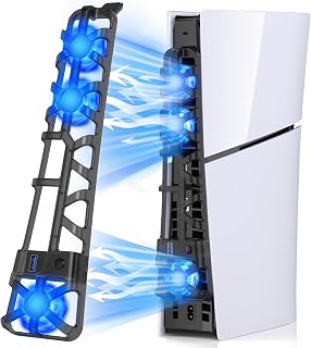 Cooling Fan for PS5 Slim with LED Light,Adjustable 3 Speed,USB 3.0 Port | Silent Enhanced Cooling Fan Compatible with PS5 Slim Disc & Digital