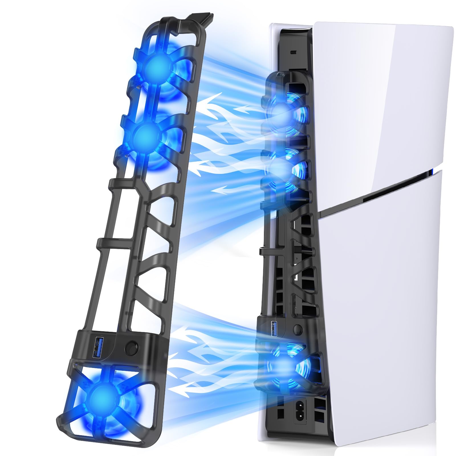 Cooling Fan for PS5 Slim with LED Light,Adjustable 3 Speed,USB 3.0 Port | Silent