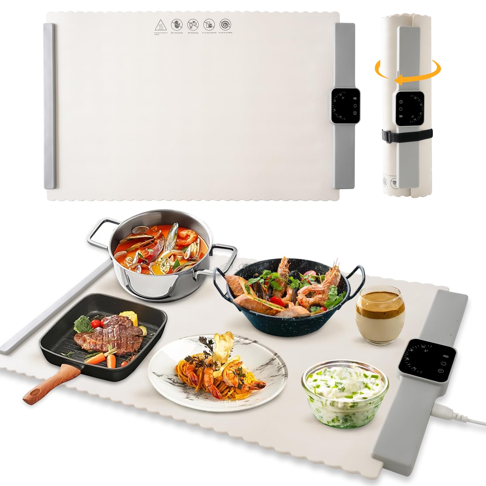 Asmako Electric Warming Tray with Adjustable Temperature, Standard, White