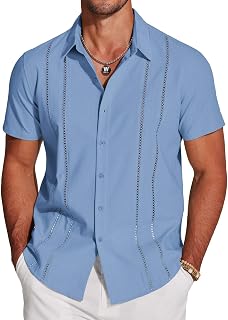 COOFANDY Men's Cuban Guayabera Shirt Short Sleeve Button Down Shirts Casual Summer Beach Shirts