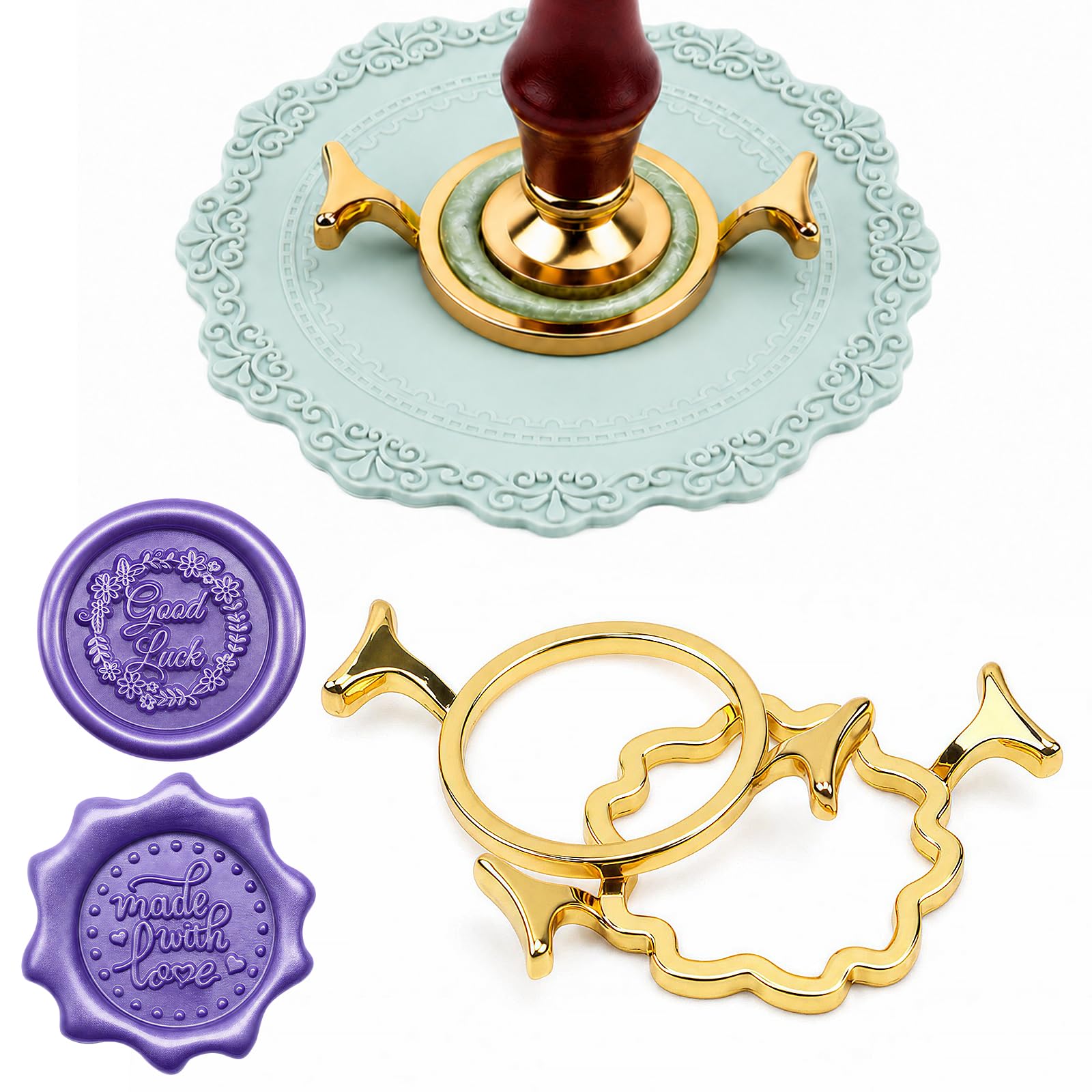 Ferrovista 2Pcs Circles &amp; Cherry Metal Wax Seal Molds with Silicone Mat | Wa