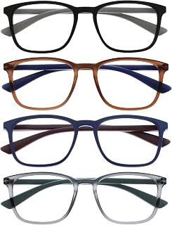 OPULIZE Max RRRR78-1237 Reading Glasses - 4 Pairs - Large and Rectangular Frame - Classic Shape - Black, Brown, Blue, Matte Grey - Men and Women -RRRR78-1237 - +3.00