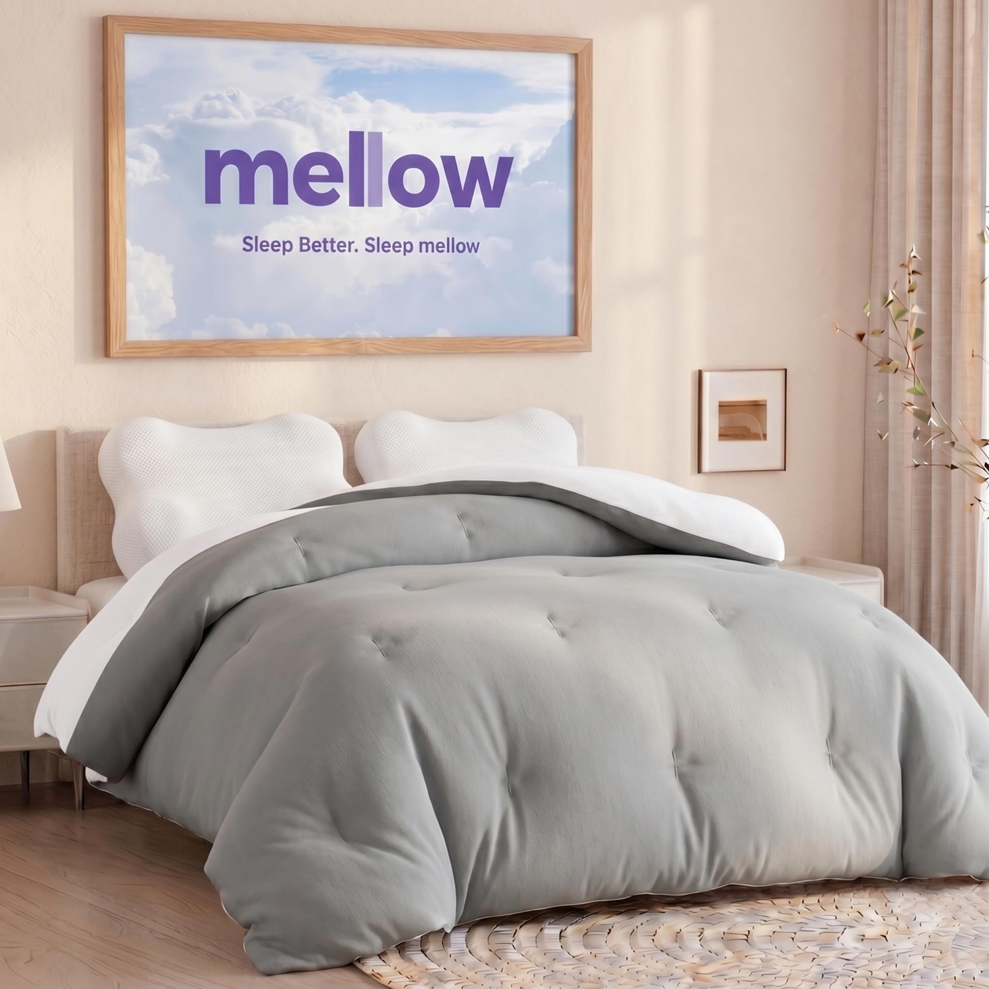 Mellow Marshmellow Comforter, Oeko-TEX Fabric (Gray, King/Cali King) | Extra Flu