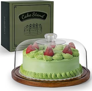 ANBOXIT Cake Stand with Dome Lid, Acacia Wood Cake Plate with Cover