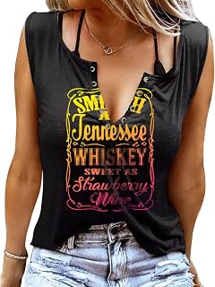 Smooth As Tennessee Tank Top Sweet As Strawberry Shirt Ring Hole Sleeveless Sexy V Neck Womens Retro Country Music Top