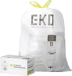 EKO Easy-Dispense 80 Extra Strong Drawstring Bin Liners, Small, 7-10 Litres, 1 Pack White, Code B