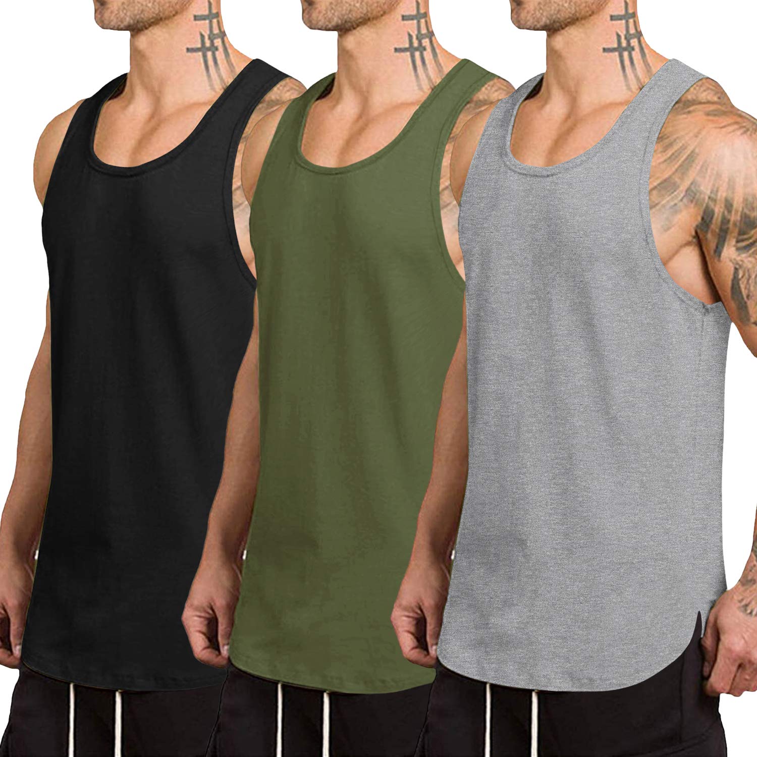 COOFANDY Men's 3 Pack Workout Tank Top Gym Muscle Tee Fitness Bodybuilding Sleev