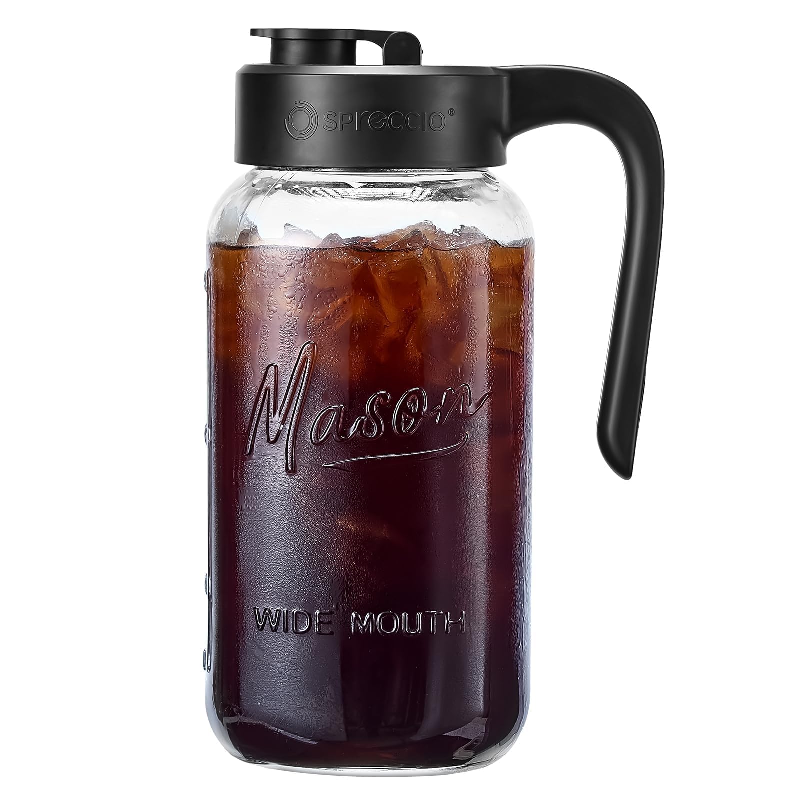 Spreccio Mason Jar Pitcher, 64 oz (2 quart), Glass Pitcher with Lid | Airtight, 