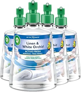 Air Wick 24/7 Active Fresh Refill, Linen & White Orchid, 4 x 228ml | Automatic air freshener refill; aerosol-free, no wet spray; up to 280 days; neutralises household odours