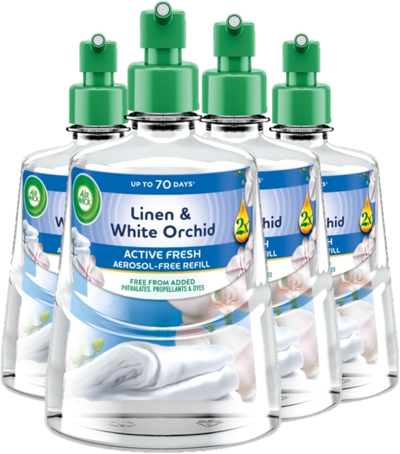 Air Wick 24/7 Active Fresh Refill, Linen & White Orchid, 4 x 228ml | Automatic a