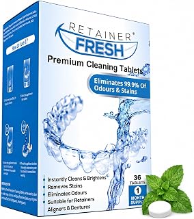 Retainer Fresh Retainer Cleaner Tablets 36 Tablets Denture Cleaner | Also cleans mouth guards, dentures & clear aligners. Removes plaque, odour & stains for a fresh, hygienic finish daily