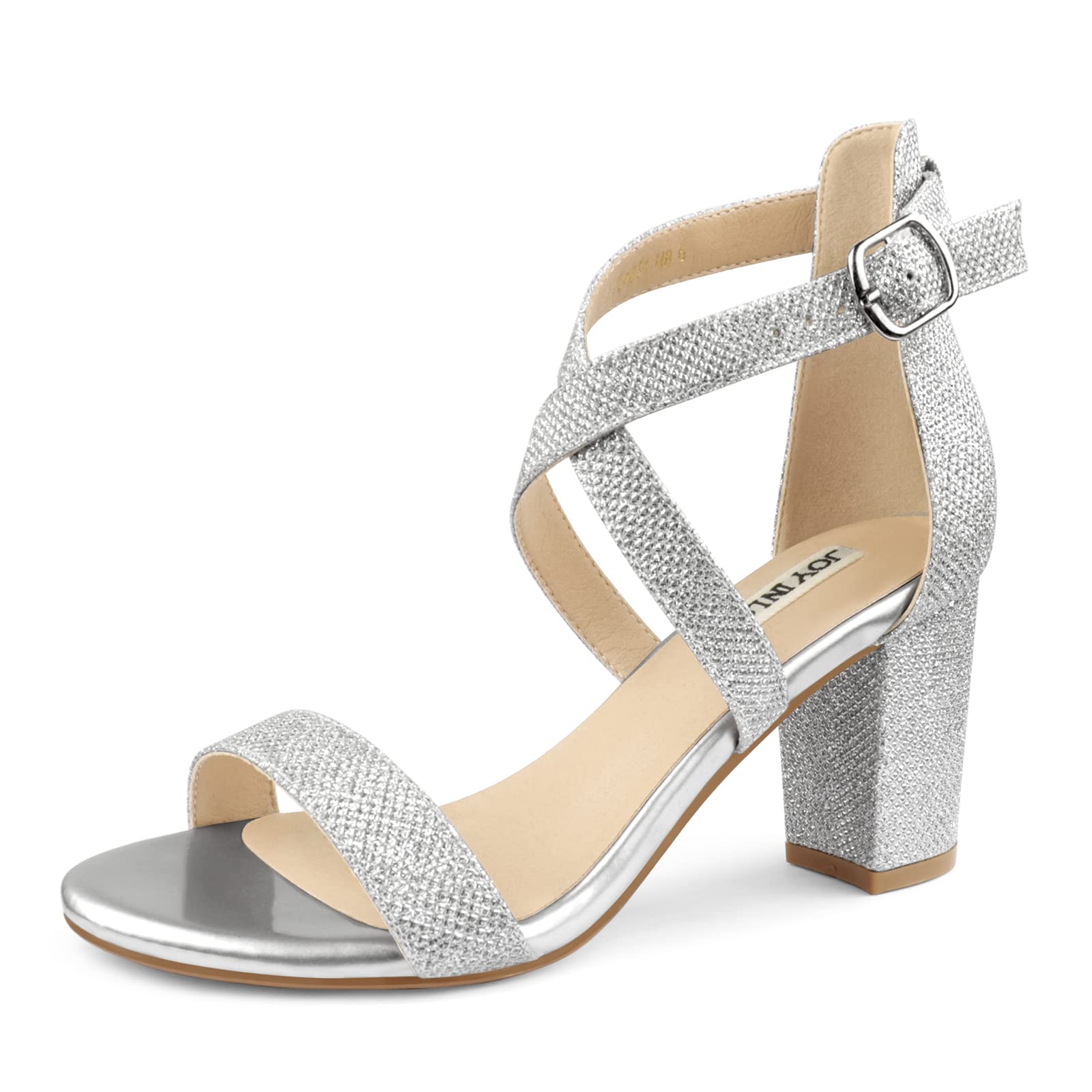 JOY IN LOVE Women's Lace Up Heels 3 Inch Chunky Block Heel Strappy Sandals
