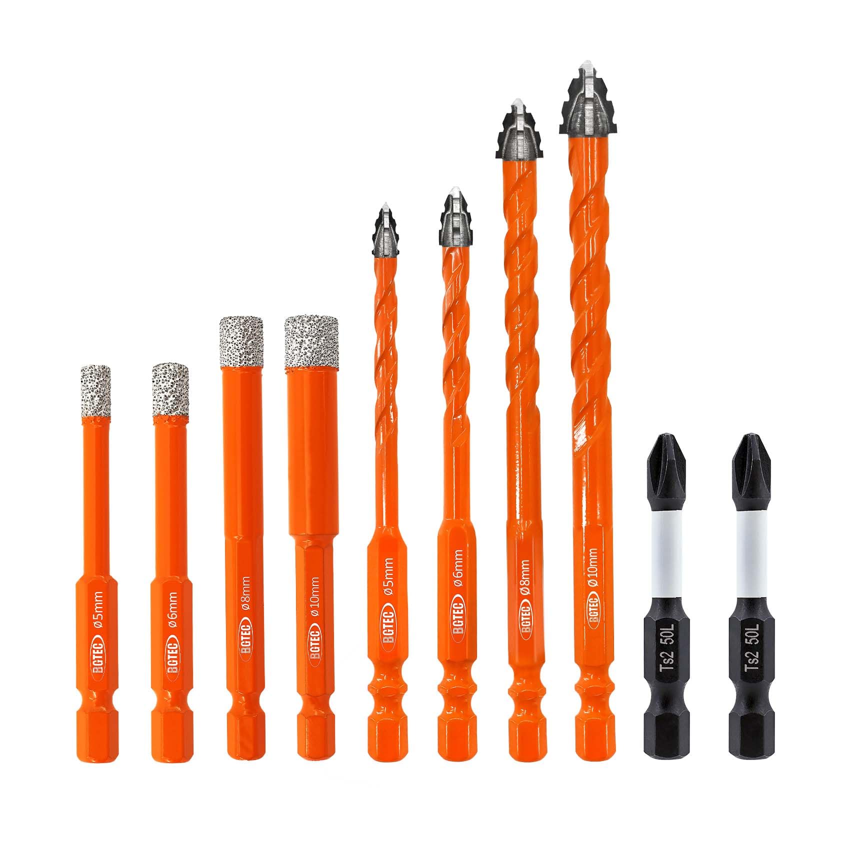 BGTEC Serrated Carbide Masonry Drill Bit Set 10PCS - 5/6/8/10MM Wood Bits & 5/6/