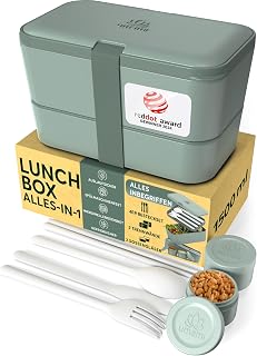 Umami Lunchbox Erwachsene, auslaufsicher, bento box Fächern & 4 Bestecke