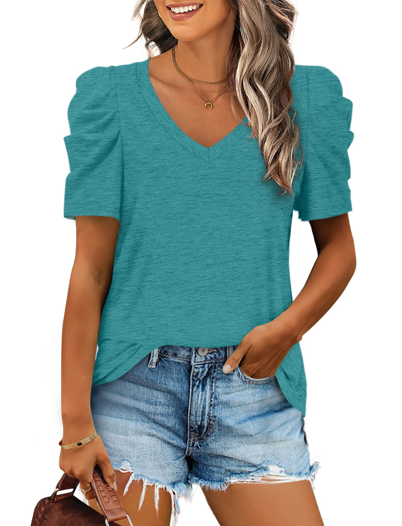 XIEERDUO Camisetas y blusas de manga 3/4 para mujer, estilo casual, cuello redon