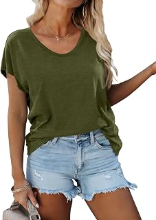KINLONSAIR Women's Short Sleeve V-Neck T-Shirt Boxy Fit Drop Shoulder Loose Top Soft Lightweight Tee Casual Tunics Shirt