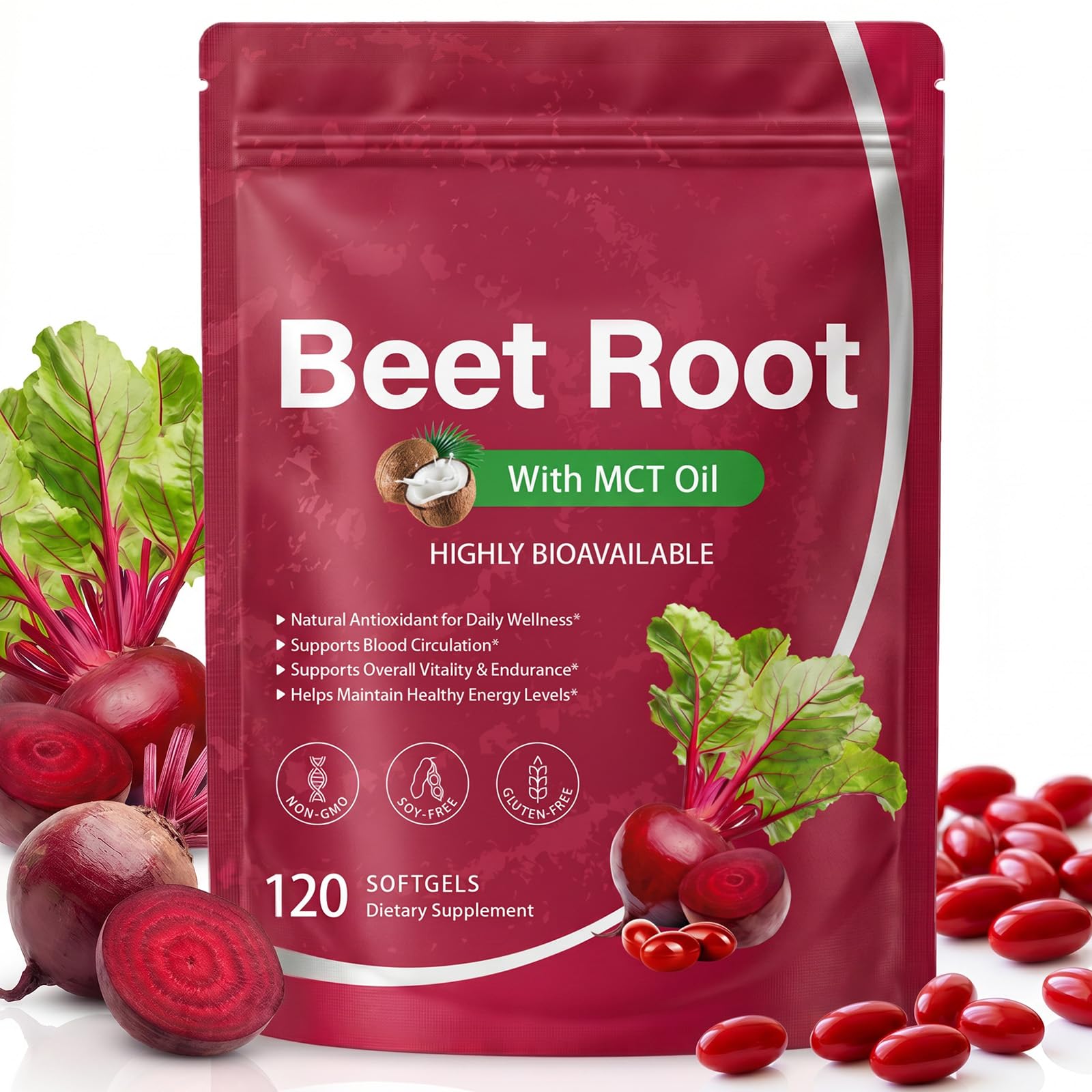 Beet Root Extract, 120 Softgels, Beet Root Capsules with MCT Oil, High Bioavaila