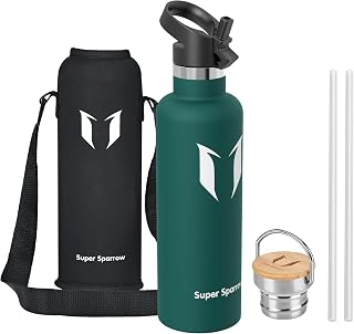 Super Sparrow Thermal Water Bottle, Leakless Thermal Bottle -1L - BPA Free | BPA Free Bottle & Leakage -Dishwasher, Hot & Cold, School, Sports - TwistTrail Straw Cap, Ring Cap&Case