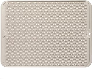 MicoYang Silicone Dish Drying Mat — Quick-Dry Ridges Counter & Sink Pad, Heat-Resistant Trivet to 450°F, Non-Slip & Dishwasher Safe, Roll-Up Storage, 18 Colors & 9 Sizes (Tapioca, 16"×12")