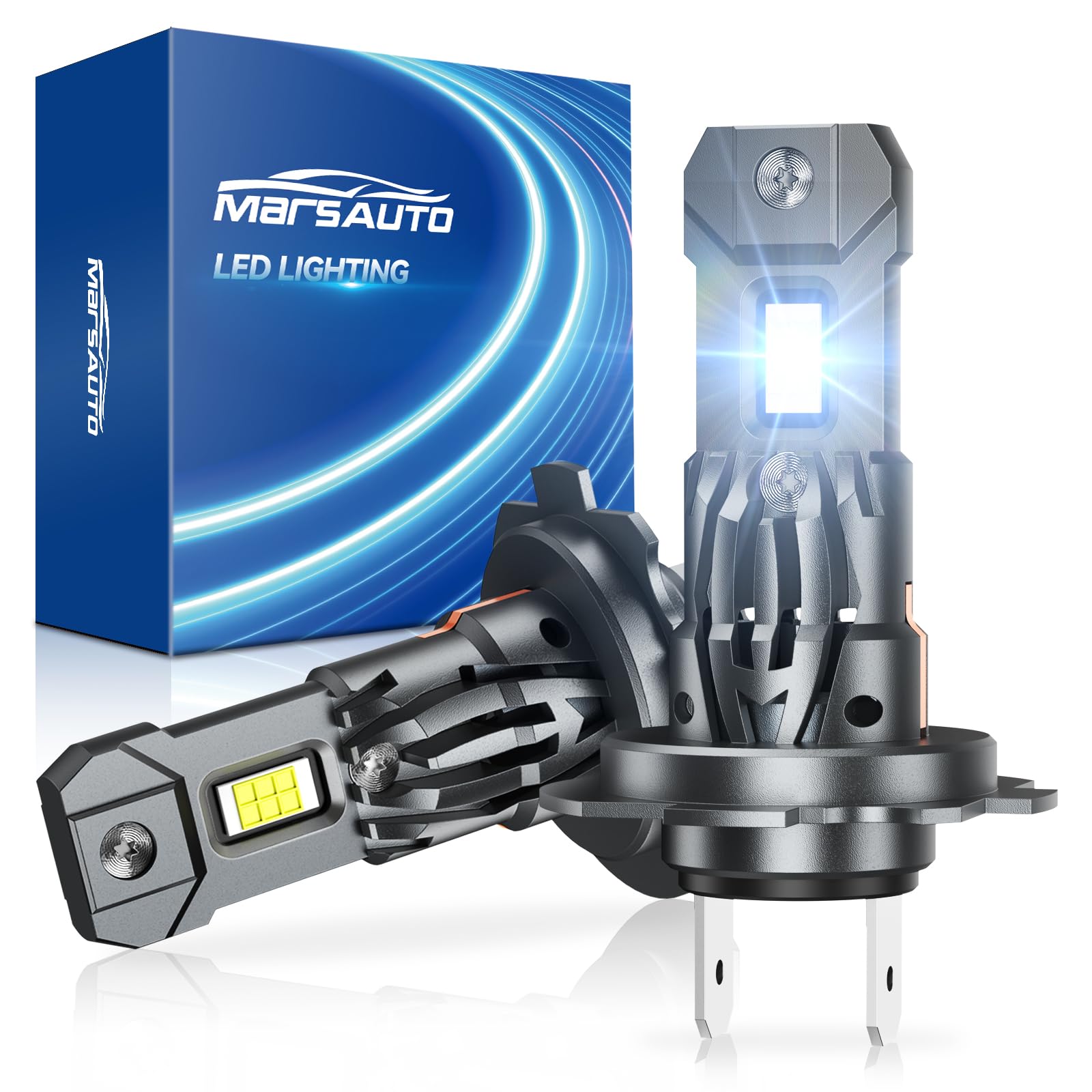 Marsauto M1S H7 130000LM Fanless LED Bulbs 6000K Cool White, 2-pack | 1:1 haloge
