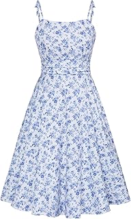 Belle Poque Women's Spaghetti Strap Midi Vintage Tea Party Dress