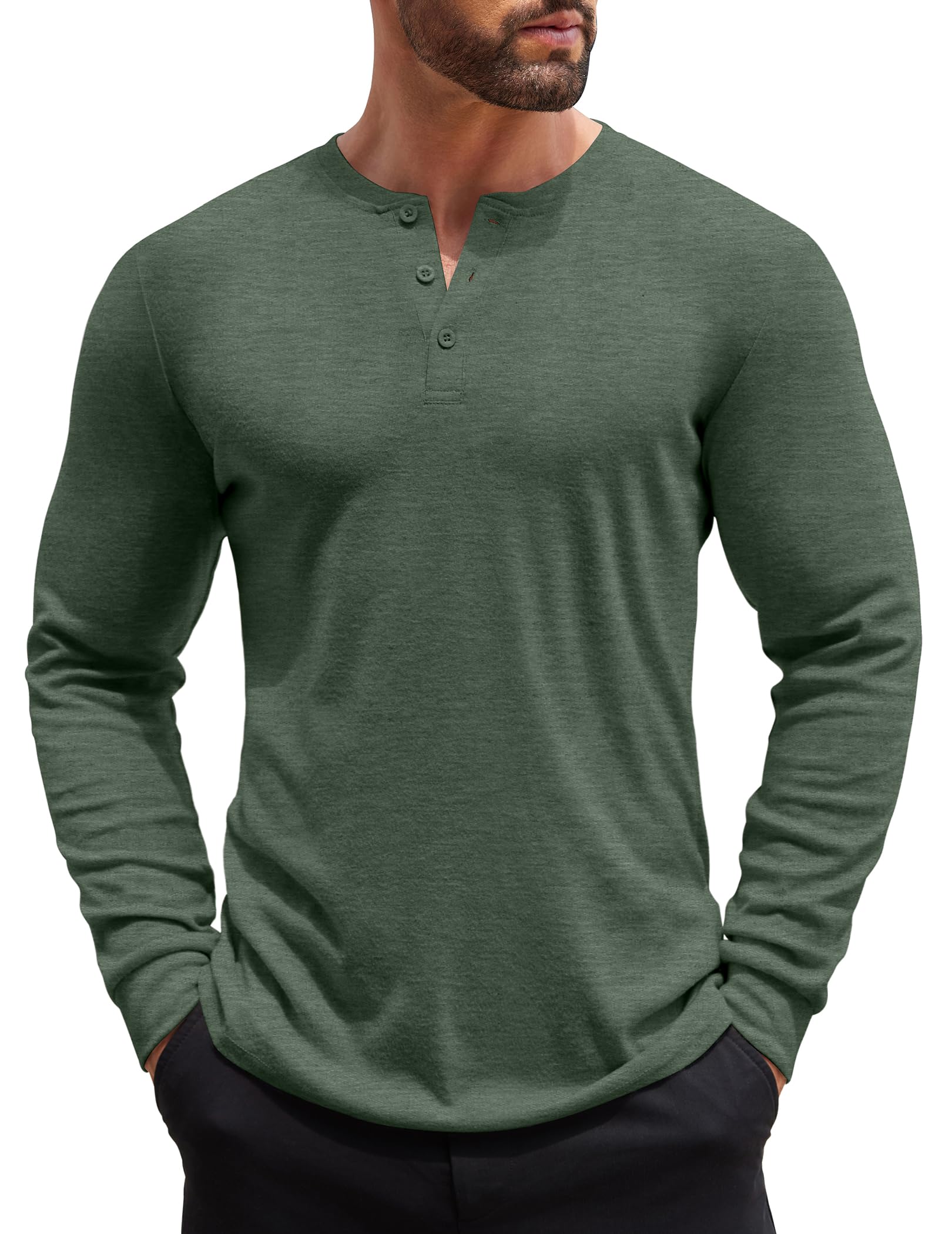COOFANDY T Shirt Long Sleeve Men Casual Long Sleeve Henley Pullover Solid Color 