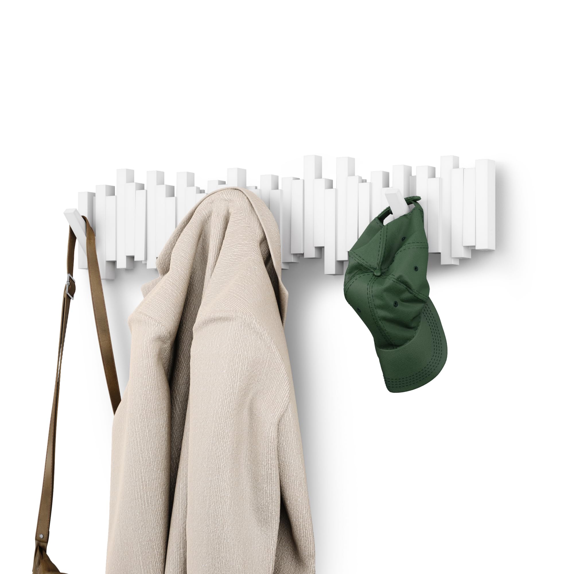 Umbra Sticks Wall Coat Rack 8 Retractable Hooks, White