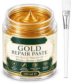 Gold Metallic Refinishing Repair Paste with Brush, Gold Repair Paste, High-Gloss Gilded Touch-Up Metallic Paint Cream, for Furniture Scratch Repairs, Home Decor & DIY Crafts (1pcs)
