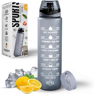 Roe Tenpo Water Bottle 1L, Sports Water Bottle with Time Markings, BPA-Free, Leak-Proof Drinks Bottle, Perfect for Running, Cycling, Gym, Yoga, Camping and Outdoor Activities