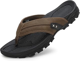 ARRIGO BELLO Flip Flops Mens sandbeach Thong Sandals Leather Sliders Non-Slip Summer Slippers Durable Antislip Flip-flop US Size 8-13