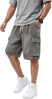 EMMIOL バギージーンズ ショーツ メンズ Y2K Jorts カーゴ リップド ゴムウエスト ショーツ