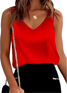 mawor Satin Tank Tops for Women Loose Fit Sleeveless V Neck Cami Camisole Blouses Shirt Top