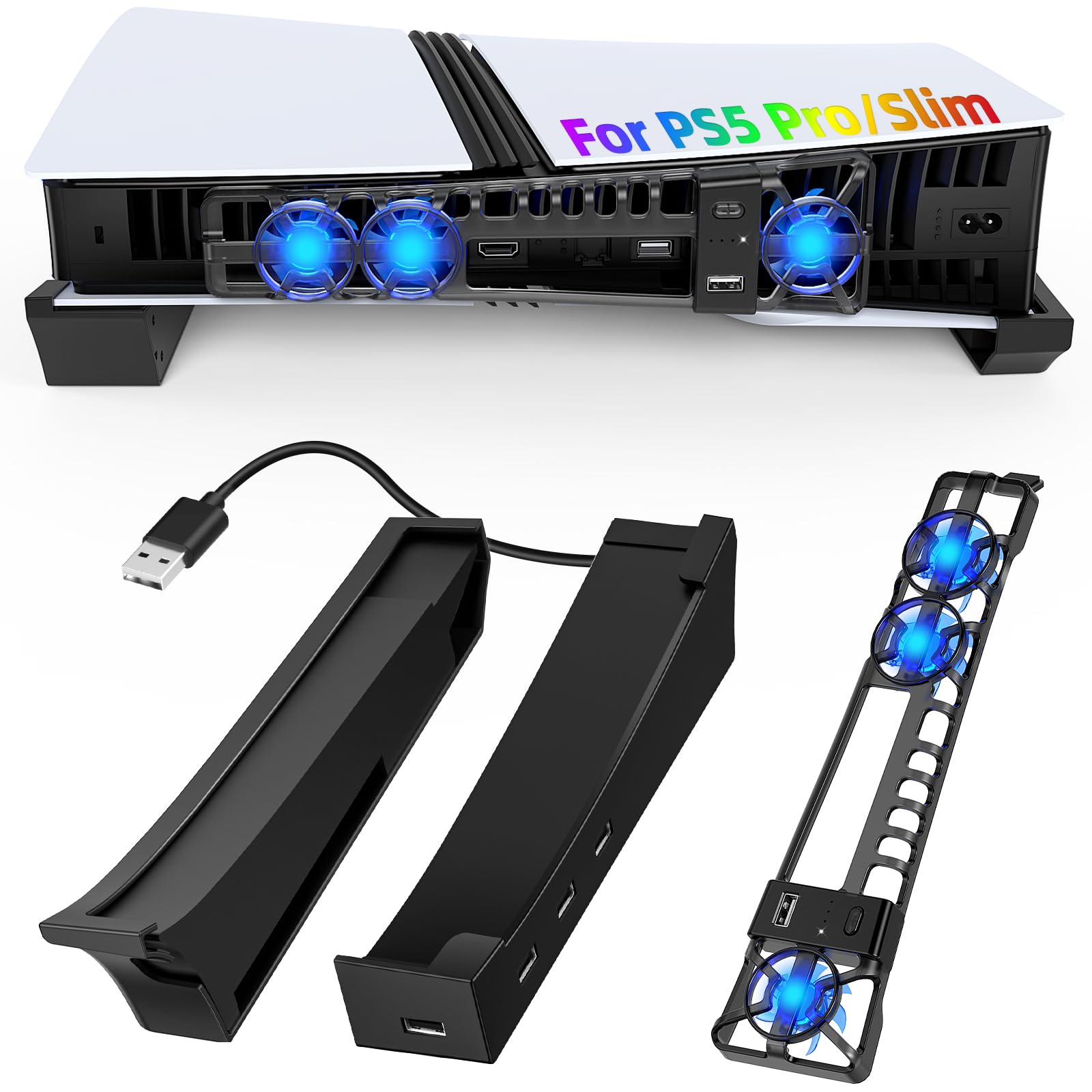 FASTSNAIL Horizontal Stand & Cooling Fan for PS5 Pro/Slim Console - Black | Cool