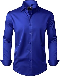 J.VER Mens Plain Long Sleeve Stretch Button Down Dress Shirt Dress Shirt Dress Casual Business Style Wrinkle Free Royal Blue S
