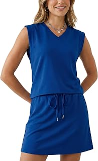 GRECERELLE 2026 - Conjunto de 2 piezas de falda sin mangas con cuello en V y falda de tenis con bolsillos para mujer