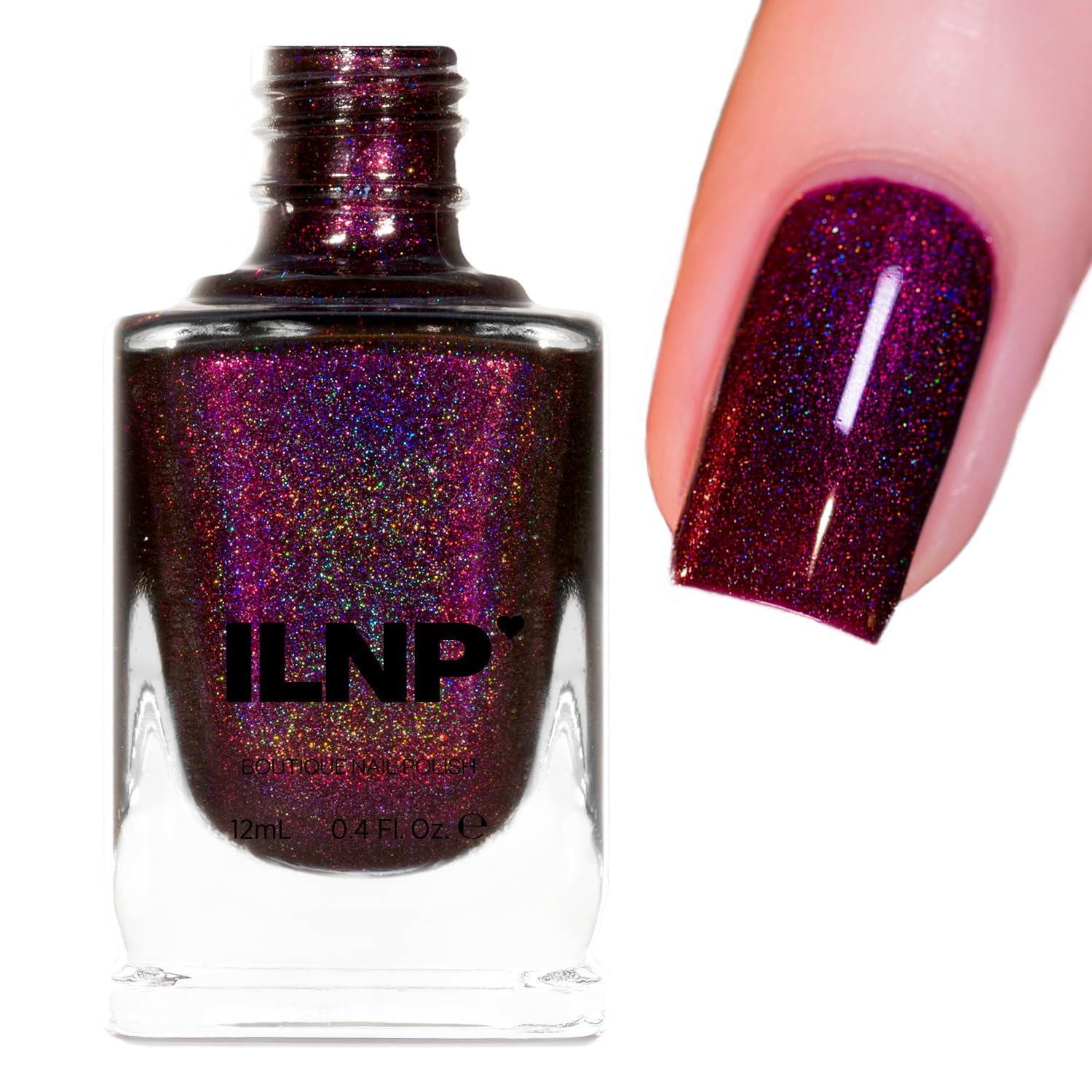 ILNP Black Orchid - Deep Burgundy Holographic Nail Polish, Long Lasting Non Gel,