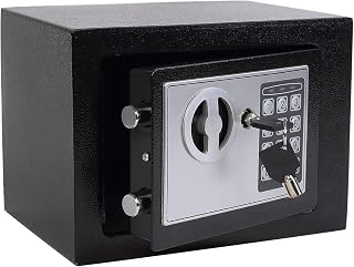 Yuanshikj Small Steel Security Safe Box with Keypad,Key;0.23 CuFt, Black | Electronic Digital Secure,9.1" W x 6.7" D x 6.7" H,Hidden for Home Dorm Apartment Hotel Office Cash Jewelry Storage
