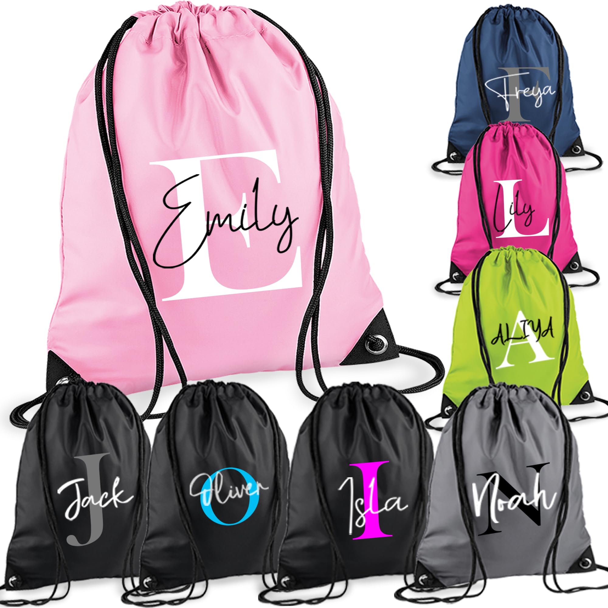 Printing Planet Personalised Drawstring Bag with Name & Initial | Kids PE Kit Gy