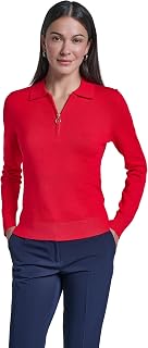 Tommy Hilfiger Women's Solid Long Sleeve Polo 1/4 Zip Sweater Sweater (Pack of 1)