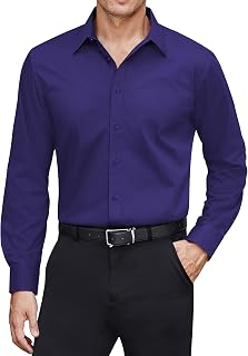 J.VER Mens Stretch Shirts Stain Resistant Long Sleeve Solid Color Shirt Formal Business Casual Button Down Shirts, Dark Purple, M