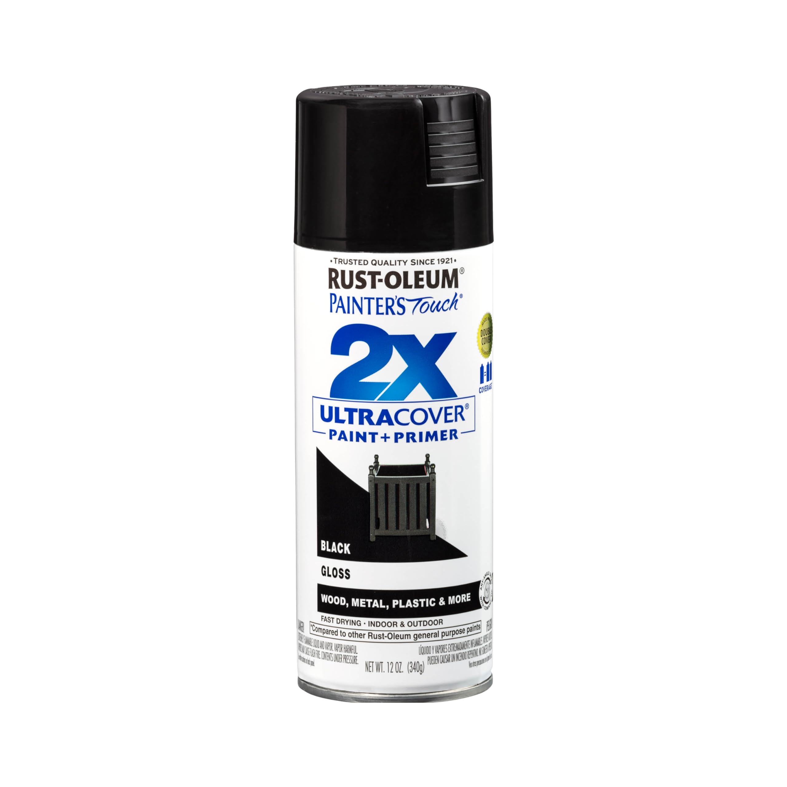 Rust-Oleum Painter's Touch 2X Ultra Cover Spray Paint, Gloss Black | Indoor and 